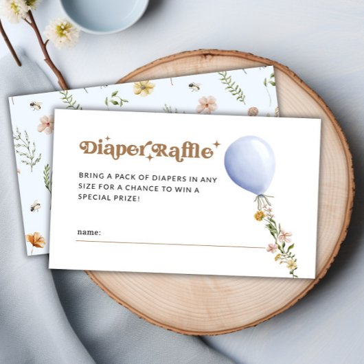 ブルーフローラバルーンおむつラッフルベビーシャワー エンクロージャーカード