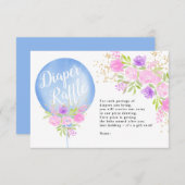 ブルーフローラバルーンおむつラッフルベビーシャワー エンクロージャーカード (正面/裏面)