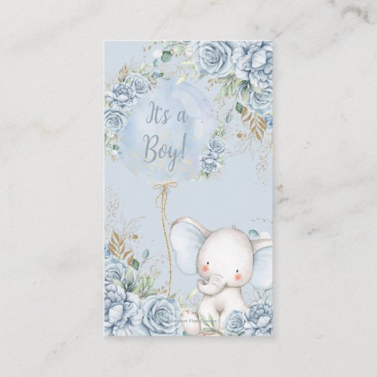 ブルーフローラバルーンエレファントベビーシャワーおむつ エンクロージャーカード (裏面)