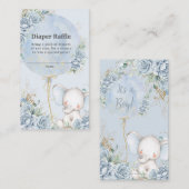 ブルーフローラバルーンエレファントベビーシャワーおむつ エンクロージャーカード (正面/裏面)