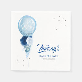 ブルーフローラバルーンガーランドベビーシャワー スタンダードカクテルナプキン