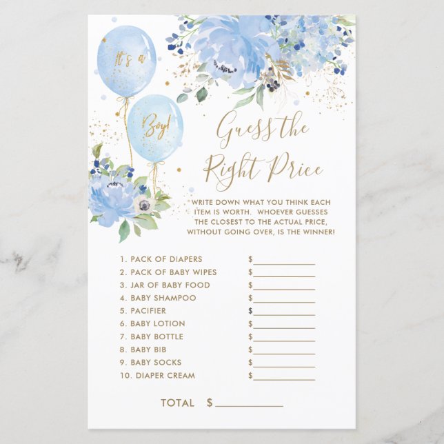 ブルーフローラバルーンボーイは正しいプライスゲームを推測 (正面)