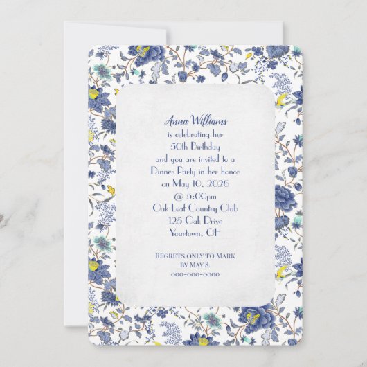 ブルーフローラバースデーパーティー招待状 招待状 (正面)