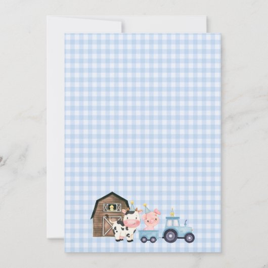 ブルーフローラバーントラクターファーム誕生日招待状 招待状 (裏面)