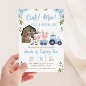 ブルーフローラバーントラクターファーム誕生日招待状 招待状