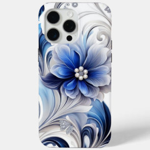 ブルーフローラパステルソフトデザイン iPhone 15 PRO MAXケース