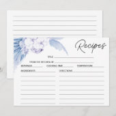 ブルーフローラパンパスパームブライダルシャワーレシピカード 招待状 (正面/裏面)