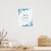 ブルーフローラパーソナライズされた引用文カスタム引用文プリント ポスター (キッチン)