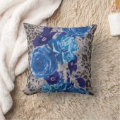 ブルーフローラヒョウ柄の化粧枕 クッション (ブランケット)