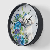 ブルーフローラビコンフリースドッグ 壁時計 (傾斜)