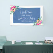 ブルーフローラピンクローズ結婚ブドパーソナライズされたズ 横断幕 (トレードショー)