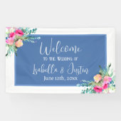 ブルーフローラピンクローズ結婚ブドパーソナライズされたズ 横断幕 (横)