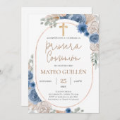 ブルーフローラファーストコミュニオンスペインの招待状 招待状 (正面/裏面)