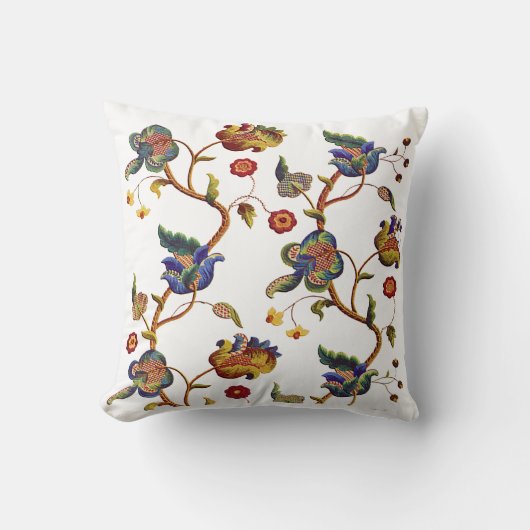 ブルーフローラフェイクジャコビーン刺繍 クッション (正面)