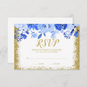 ブルーフローラフェイク金ゴールドグリッターキンセアニェラ 出欠カード (正面/裏面)