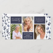 ブルーフローラフォトコラージュ葬儀悔やみや弔慰 サンキューカード (正面/裏面)