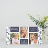 ブルーフローラフォトコラージュ葬儀悔やみや弔慰 サンキューカード (スタンド正面)