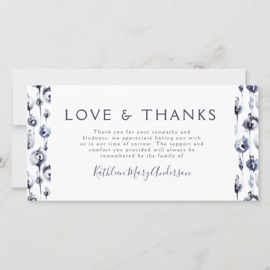 ブルーフローラフォトコラージュ葬儀悔やみや弔慰 サンキューカード (裏面)