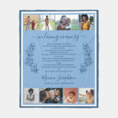 ブルーフローラフォトコラージュPsalmメモリアル フリースブランケット (正面)