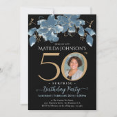 ブルーフローラフォトサプライズ50thバースデーパーティー 招待状 (正面)