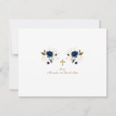 ブルーフローラフォトボーイズ双子金ゴールドクロスバプテスマ サンキューカード (裏面)