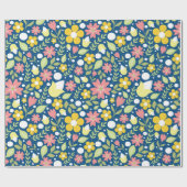 ブルーフローラフォークアートパターン ラッピングペーパー (フラット)