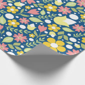 ブルーフローラフォークアートパターン ラッピングペーパー (角)