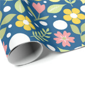 ブルーフローラフォークアートパターン ラッピングペーパー (ロールコーナー)