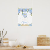 ブルーフローラフラワーホットエアバルーンバプテスマへようこそ ポスター (キッチン)