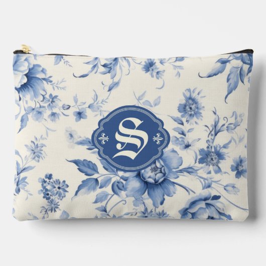 ブルーフローラフランスのトイレチノワセパーソナライズされたリー アクセサリーポーチ (正面)