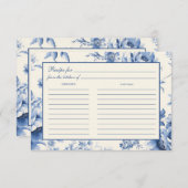 ブルーフローラフランスのトワールブライダルシャワーレシピカード セーブザデート (正面/裏面)