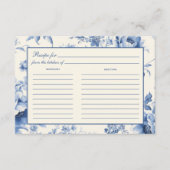 ブルーフローラフランスのトワールブライダルシャワーレシピ エンクロージャーカード (正面)