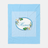 ブルーフローラフレームラウンドキッズ春かわいいカスタミザ フリースブランケット (正面)