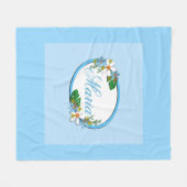 ブルーフローラフレームラウンドキッズ春かわいいカスタミザ フリースブランケット (正面(横))