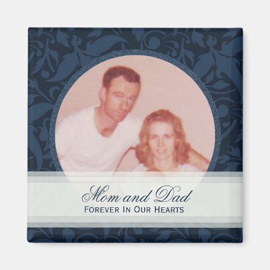 ブルーフローラフレーム：メモリアル：写真マグネット マグネット (正面)