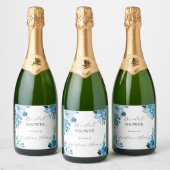 ブルーフローラブライダルシャワーきらめくワインラベル スパークリングワインラベル (ボトル)