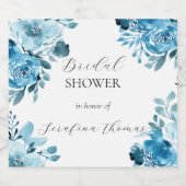 ブルーフローラブライダルシャワーきらめくワインラベル スパークリングワインラベル (シングルラベル)