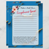 ブルーフローラブライダルシャワーアイスブレーカー💕 5単語おもしろい (正面/裏面)