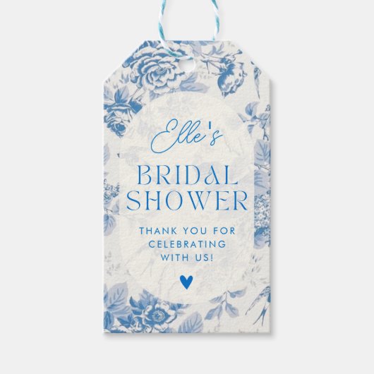 ブルーフローラブライダルシャワーギフトサンキューラベル ギフトタグ (正面)