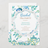 ブルーフローラブライダルシャワーティーパーティー 招待状 (正面/裏面)