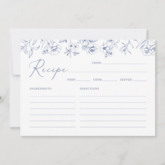 ブルーフローラブライダルシャワーレシピカード 招待状 (正面)
