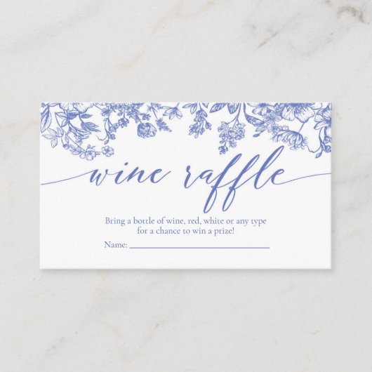 ブルーフローラブライダルシャワーワインラッフルチケットゲーム 名刺 (正面)