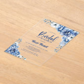 ブルーフローラブライダルシャワー アクリル招待状 (レイダウン)