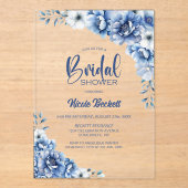 ブルーフローラブライダルシャワー アクリル招待状 (正面)