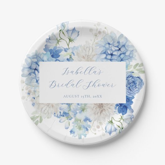 ブルーフローラブライダルシャワー ペーパープレート (正面)