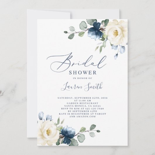 ブルーフローラブライダルシャワー 招待状 (正面)