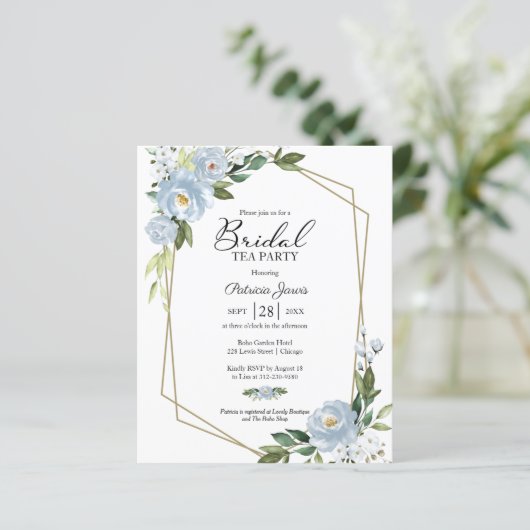 ブルーフローラブライダルティーパーティー予算招待状 (スタンド正面)