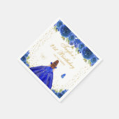 ブルーフローラブラウンヘアプリンセスバースデーパーティー スタンダードカクテルナプキン (角)