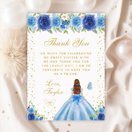 ブルーフローラブラウンヘアプリンセスSweet sixteen サンキューカード
