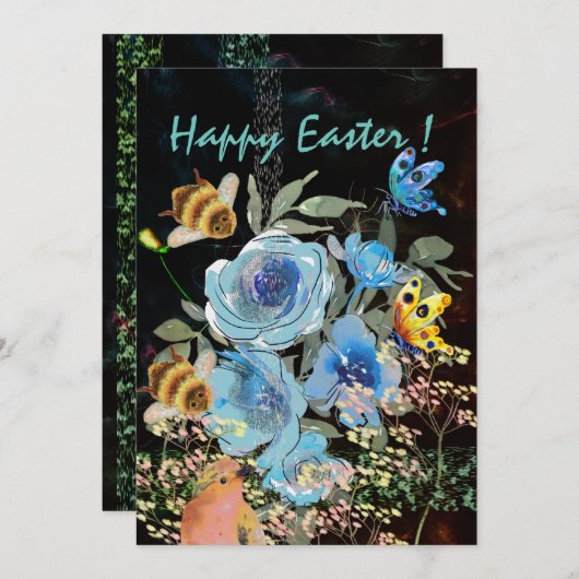 ブルーフローラブラックイースターと鳥 シーズンカード (正面/裏面)